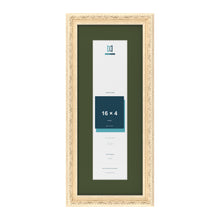 Louis Cream 20 x 8 inch picture frame with a green mount for a 16 x 4 inch photo