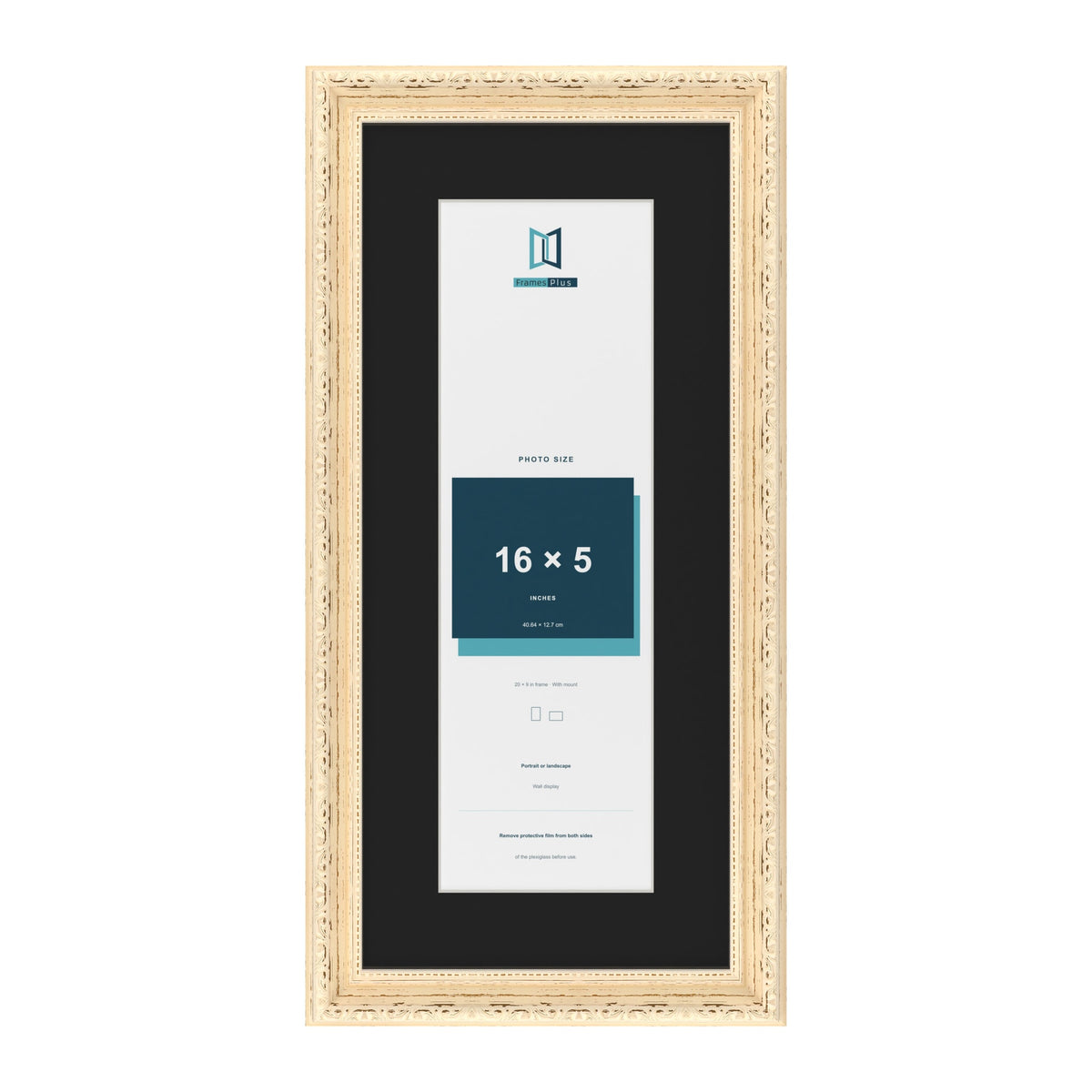 Louis Cream 20 x 9 inch picture frame with a black mount for a 16 x 5 inch photo
