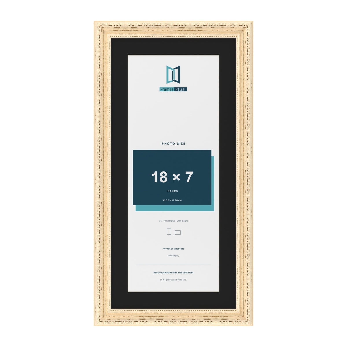 Louis Cream 21 x 10 inch picture frame with a black mount for an 18 x 7 inch photo