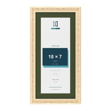 Louis Cream 21 x 10 inch picture frame with a green mount for an 18 x 7 inch photo