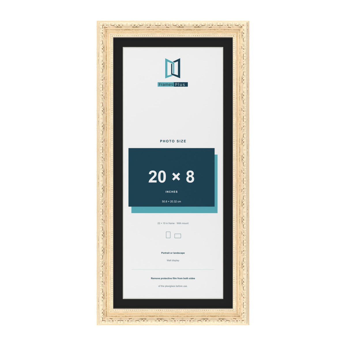 Louis Cream 22 x 10 inch picture frame with a black mount for a 20 x 8 inch photo
