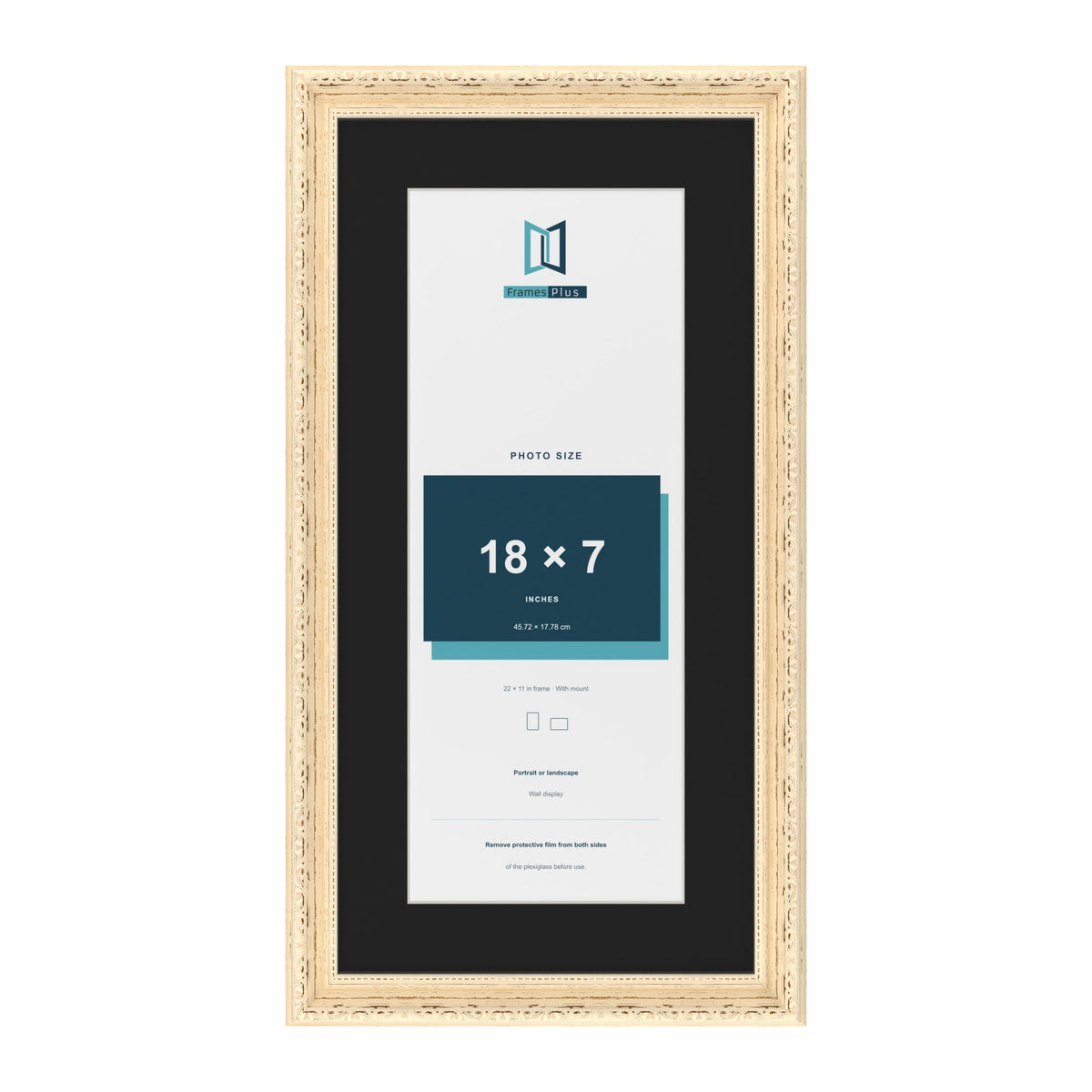 Louis Cream 22 x 11 inch picture frame with a black mount for an 18 x 7 inch photo