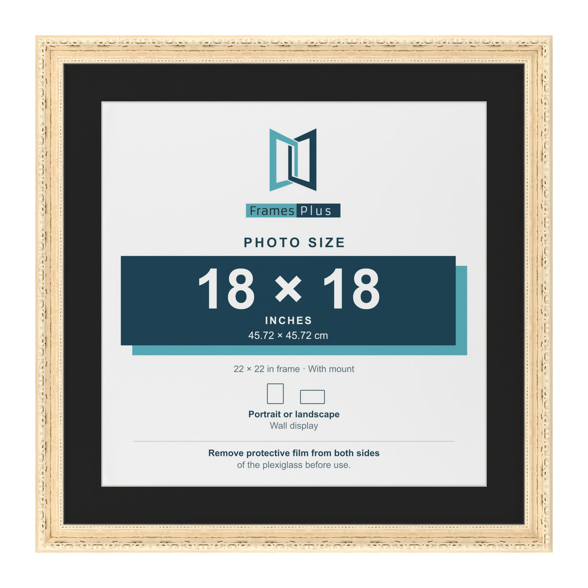 Louis Cream 22 x 22 inch picture frame with a black mount for an 18 x 18 inch photo