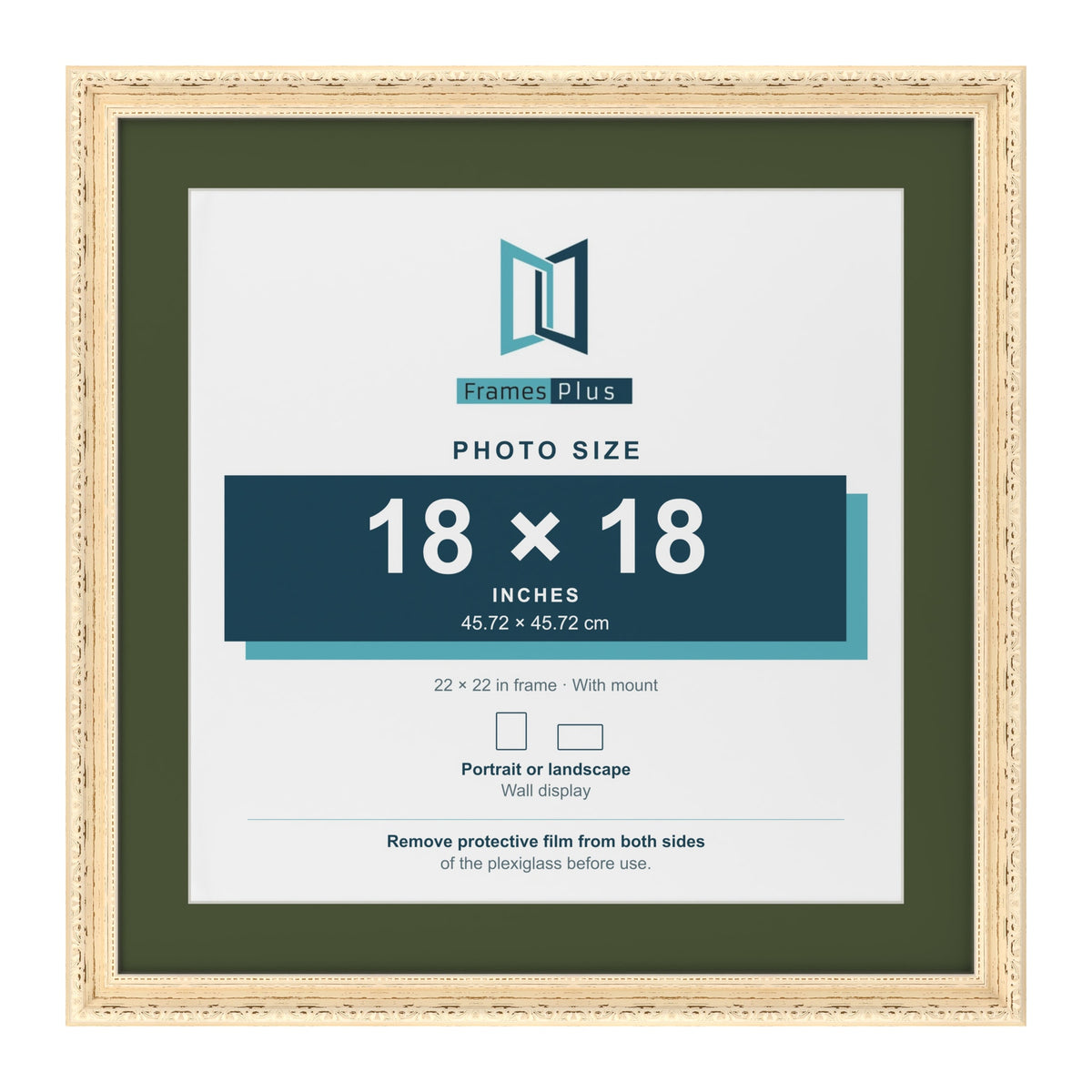 Louis Cream 22 x 22 inch picture frame with a green mount for an 18 x 18 inch photo