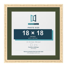 Louis Cream 22 x 22 inch picture frame with a green mount for an 18 x 18 inch photo
