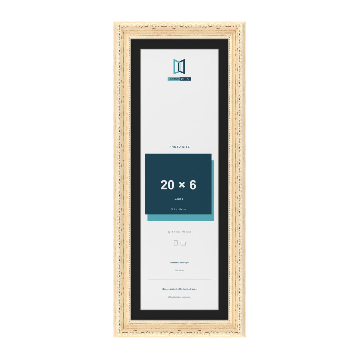 Louis Cream 22 x 8 inch picture frame with a black mount for a 20 x 6 inch photo