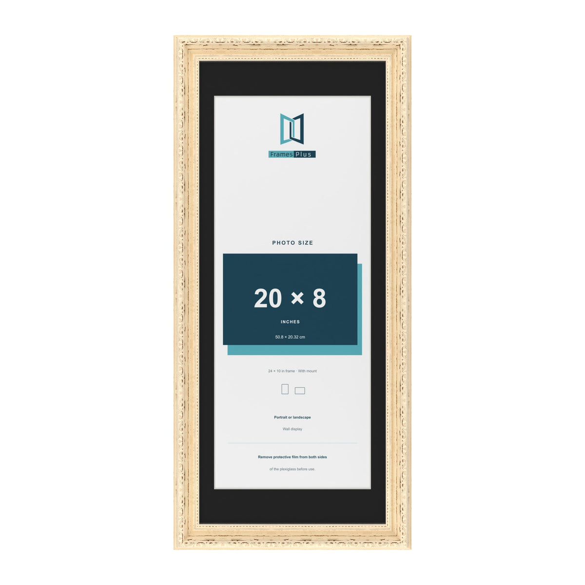 Louis Cream 24 x 10 inch picture frame with a black mount for a 20 x 8 inch photo