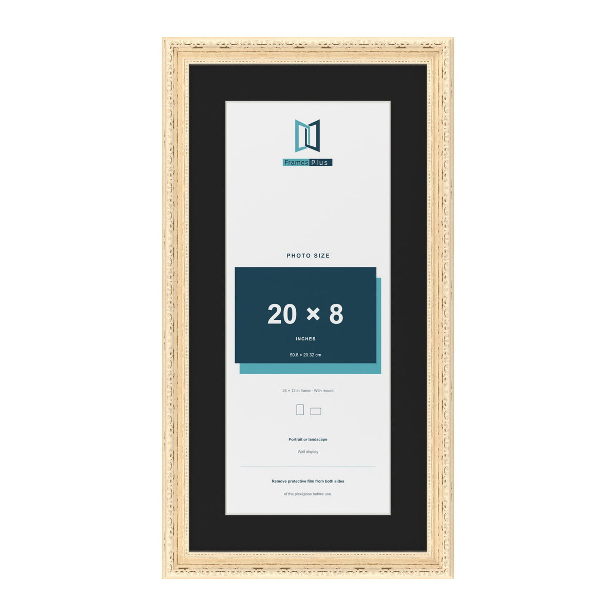 Louis Cream 24 x 12 inch picture frame with a black mount for a 20 x 8 inch photo