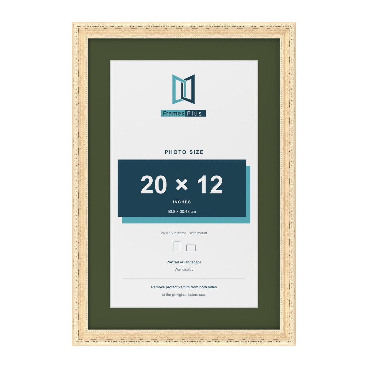 Louis Cream 24 x 16 inch picture frame with a green mount for a 20 x 12 inch photo