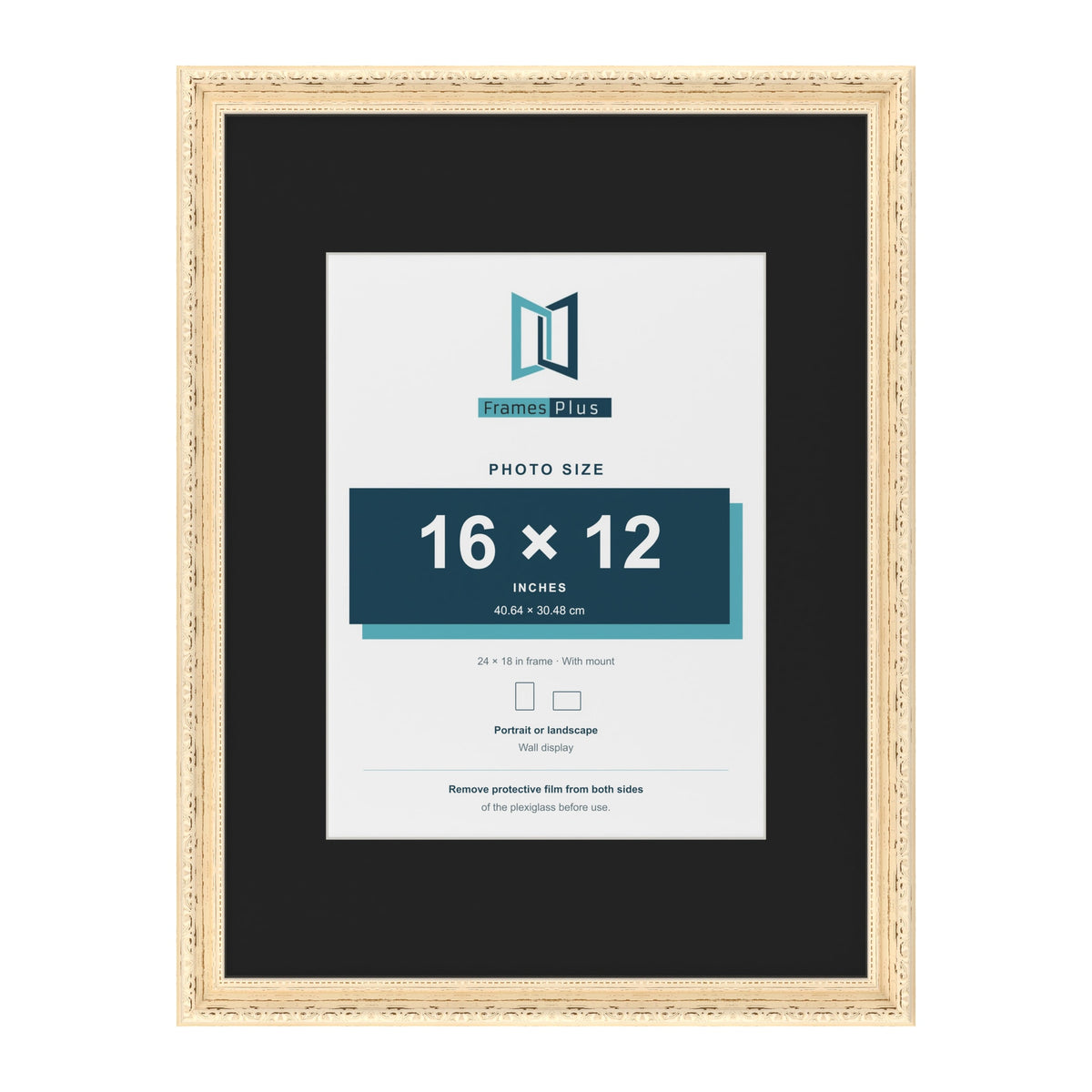 Louis Cream 24 x 18 inch picture frame with a black mount for a 16 x 12 inch photo