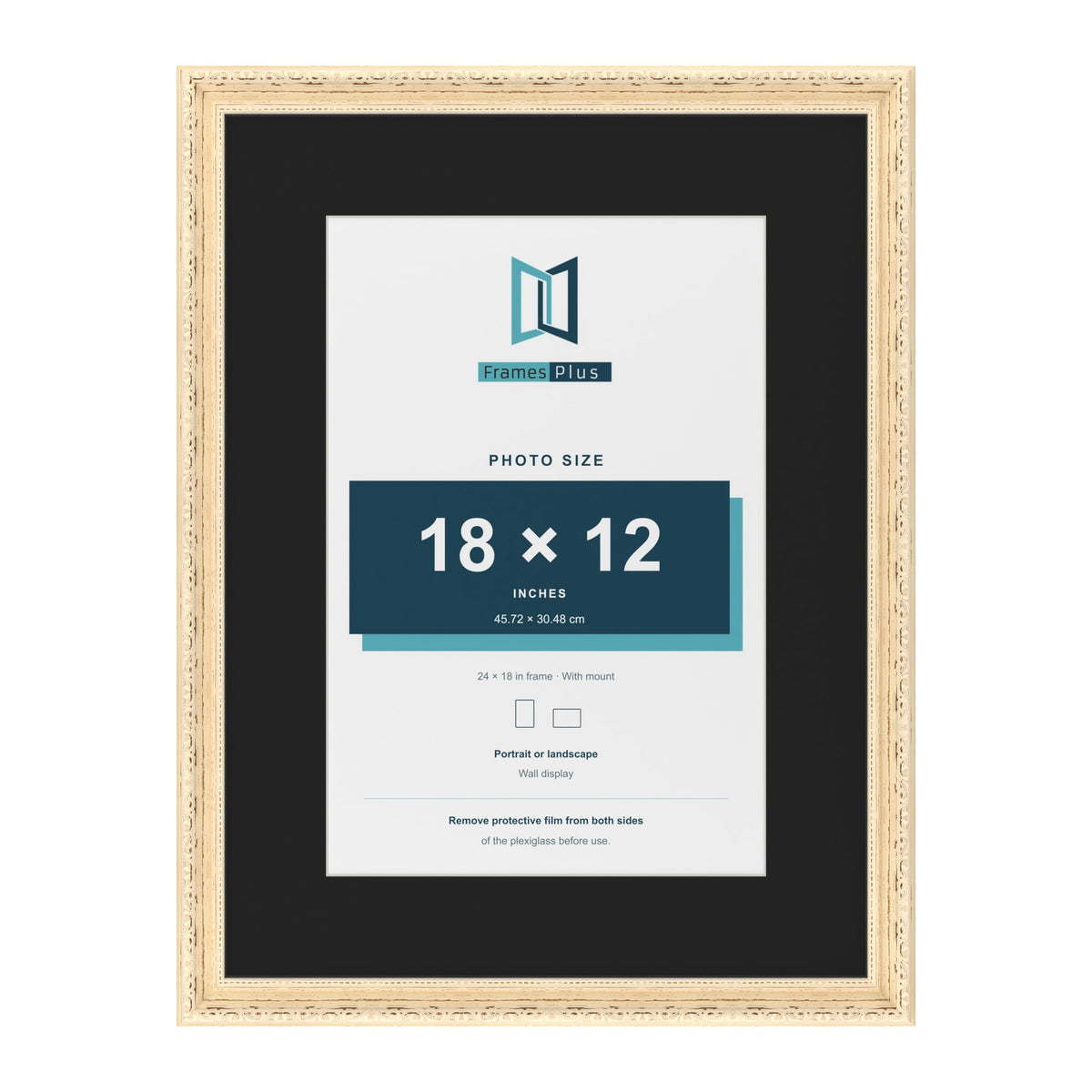 Louis Cream 24 x 18 inch picture frame with a black mount for an 18 x 12 inch photo