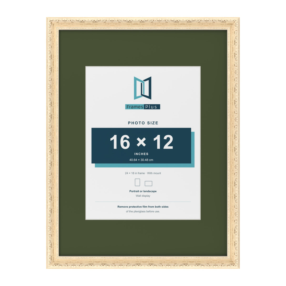 Louis Cream 24 x 18 inch picture frame with a green mount for a 16 x 12 inch photo