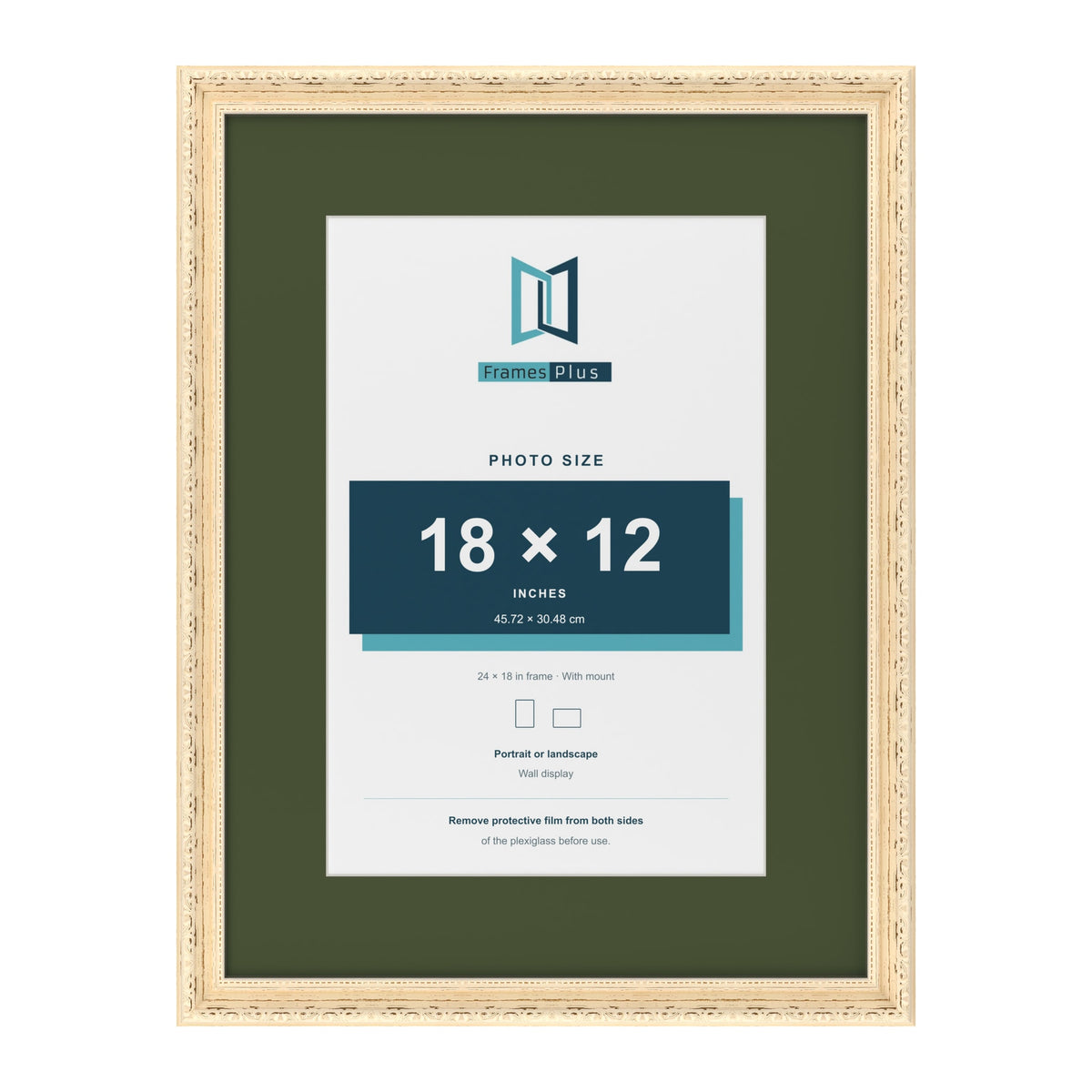 Louis Cream 24 x 18 inch picture frame with a green mount for an 18 x 12 inch photo