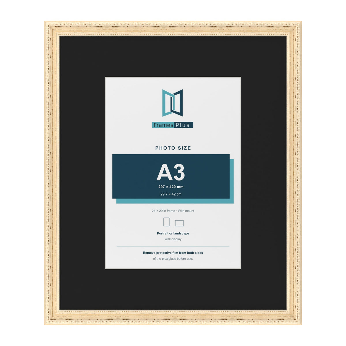 Louis Cream 24 x 20 inch picture frame with a black mount for an A3 photo