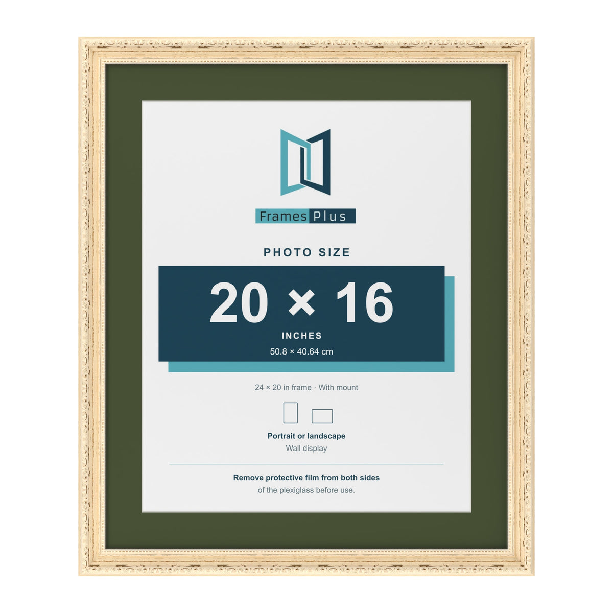 Louis Cream 24 x 20 inch picture frame with a green mount for a 20 x 16 inch photo