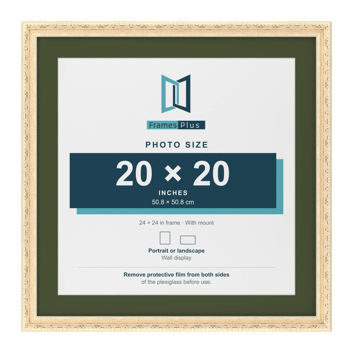 Louis Cream 24 x 24 inch picture frame with a green mount for a 20 x 20 inch photo