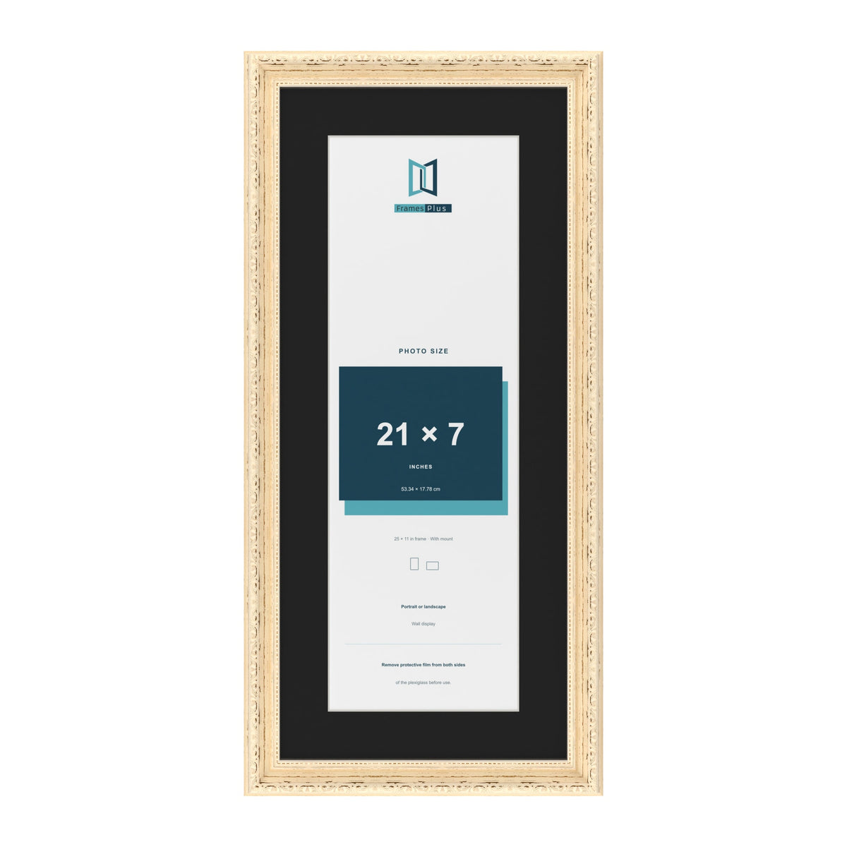 Louis Cream 25 x 11 inch picture frame with a black mount for a 21 x 7 inch photo