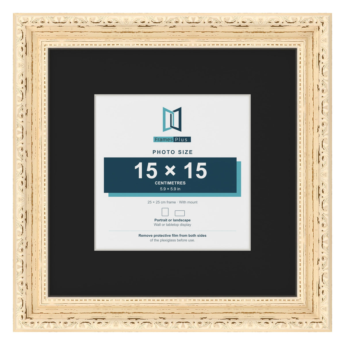 Louis Cream 25 x 25 cm picture frame with a black mount for a 15 x 15 cm photo