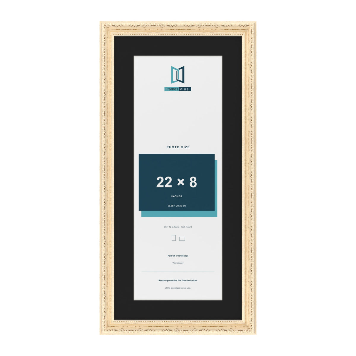 Louis Cream 26 x 12 inch picture frame with a black mount for a 22 x 8 inch photo