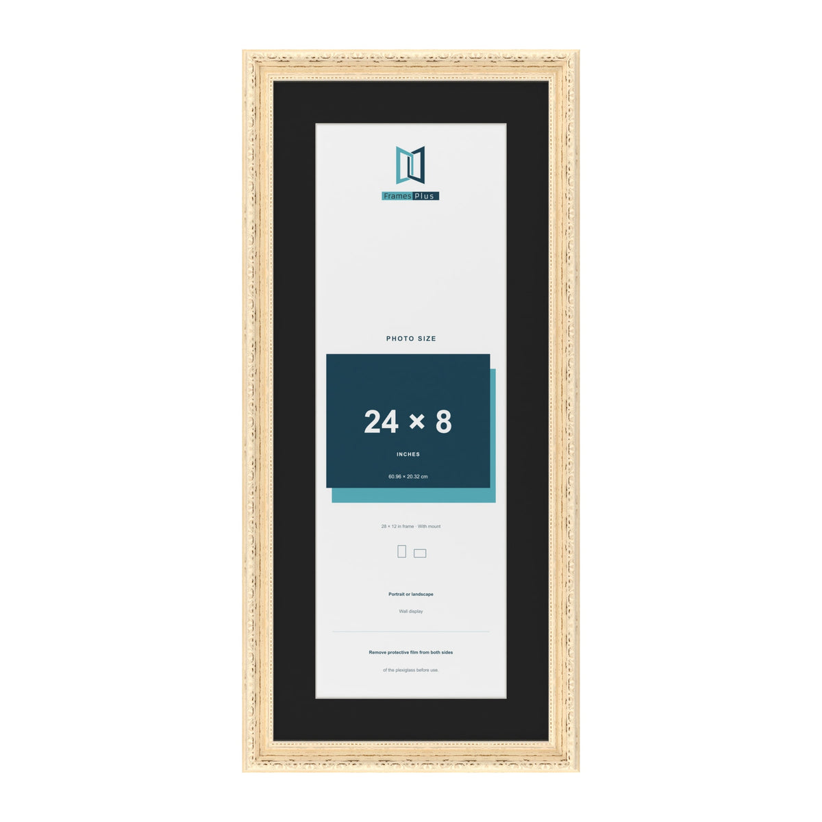 Louis Cream 28 x 12 inch picture frame with a black mount for a 24 x 8 inch photo