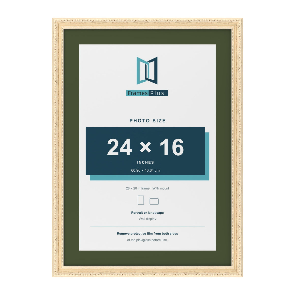 Louis Cream 28 x 20 inch picture frame with a green mount for a 24 x 16 inch photo