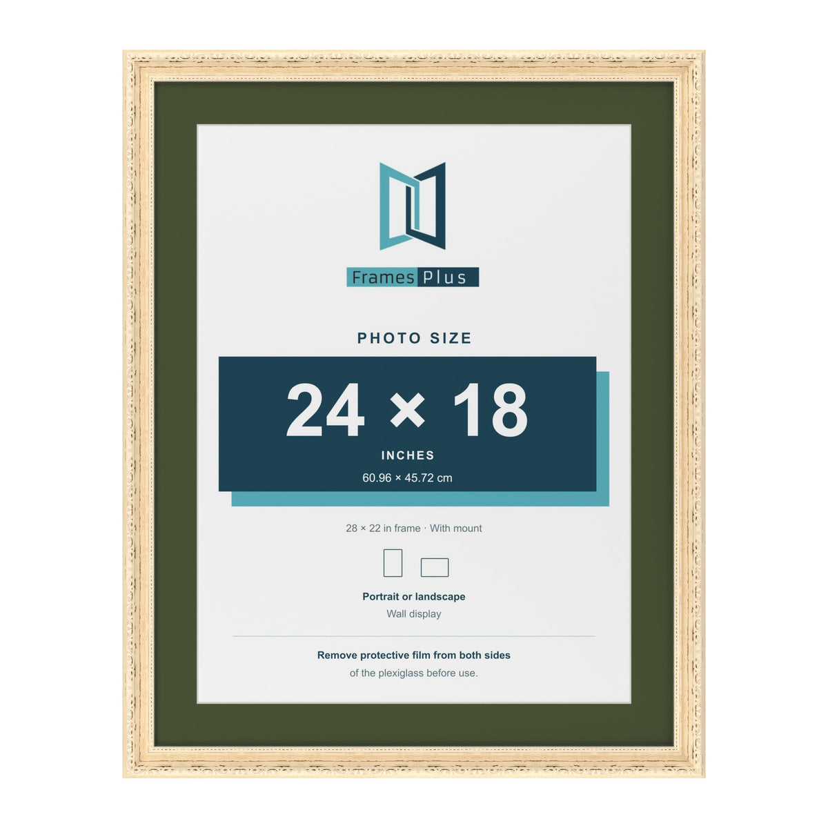 Louis Cream 28 x 22 inch picture frame with a green mount for a 24 x 18 inch photo