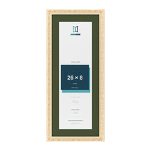 Louis Cream 30 x 12 inch picture frame with a green mount for a 26 x 8 inch photo