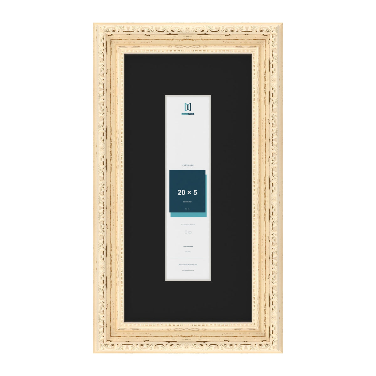 Louis Cream 30 x 15 cm picture frame with a black mount for a 20 x 5 cm photo