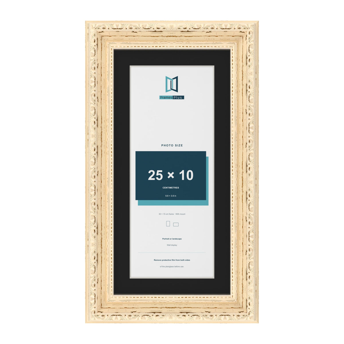 Louis Cream 30 x 15 cm picture frame with a black mount for a 25 x 10 cm photo