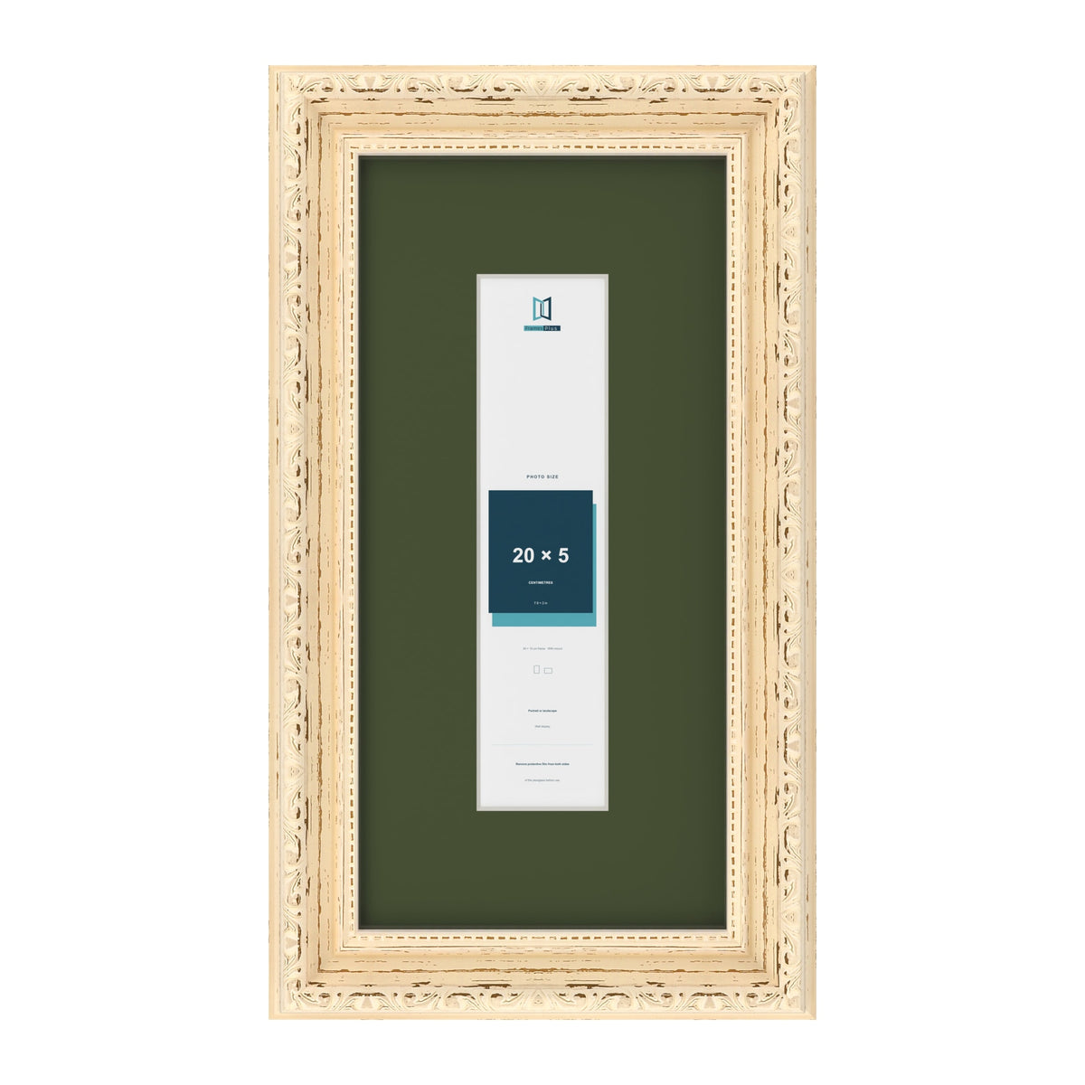 Louis Cream 30 x 15 cm picture frame with a green mount for a 20 x 5 cm photo
