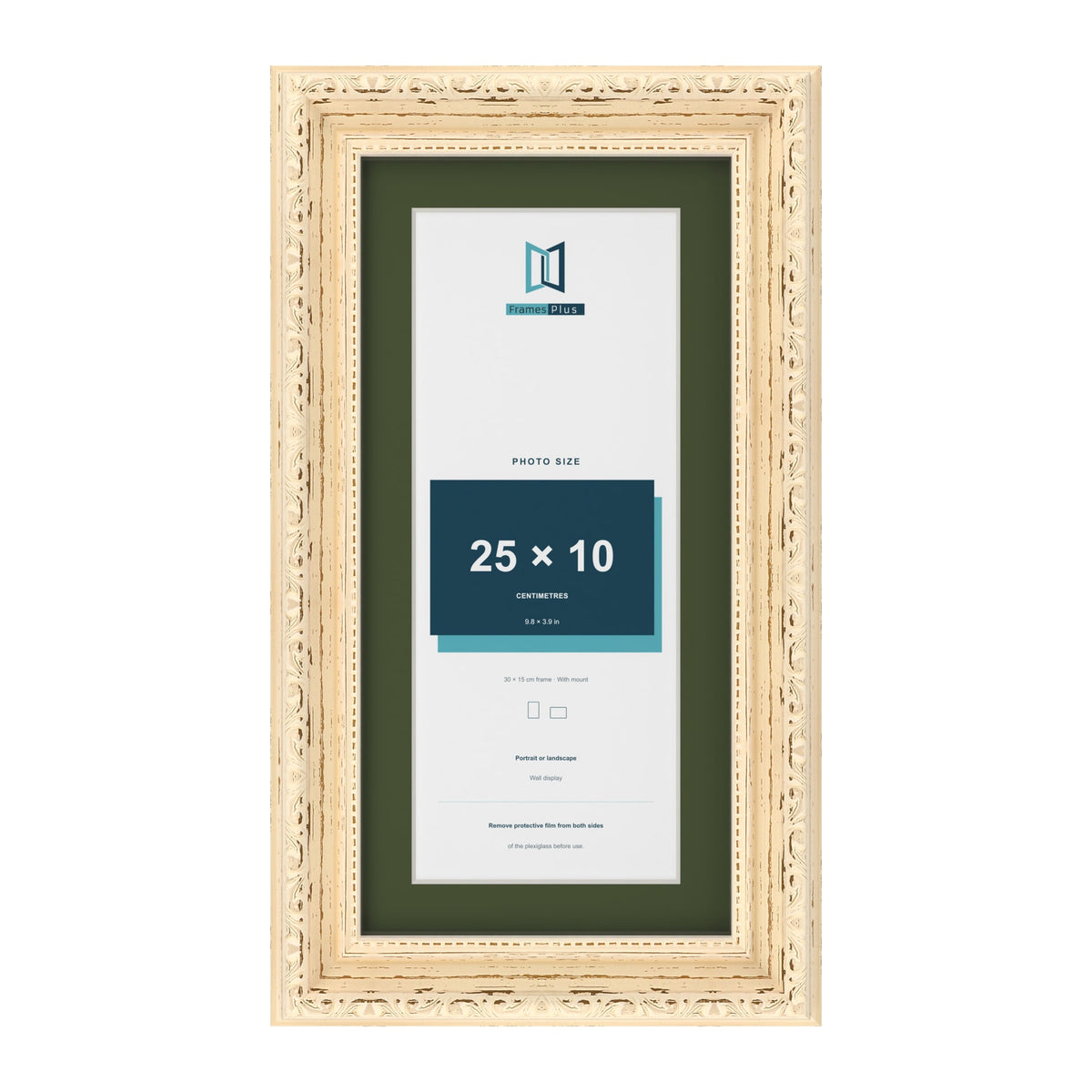 Louis Cream 30 x 15 cm picture frame with a green mount for a 25 x 10 cm photo