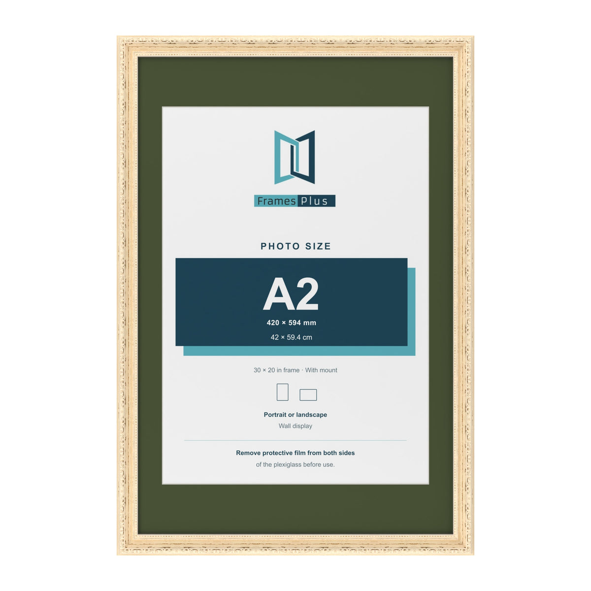 Louis Cream 30 x 20 inch picture frame with a green mount for an A2 photo