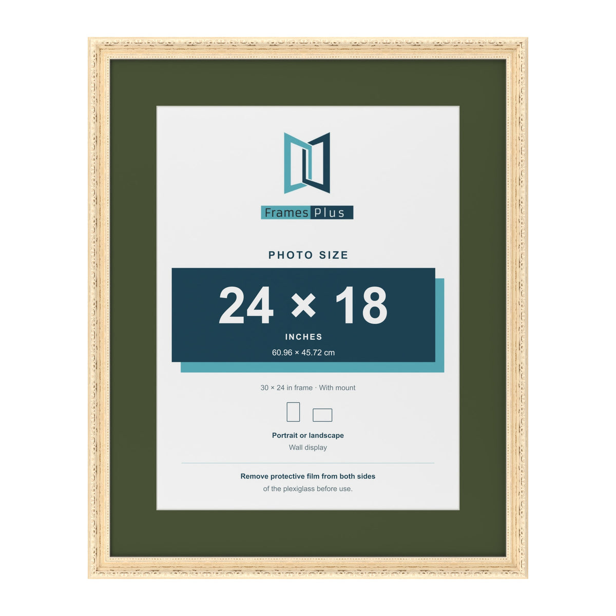 Louis Cream 30 x 24 inch picture frame with a green mount for a 24 x 18 inch photo