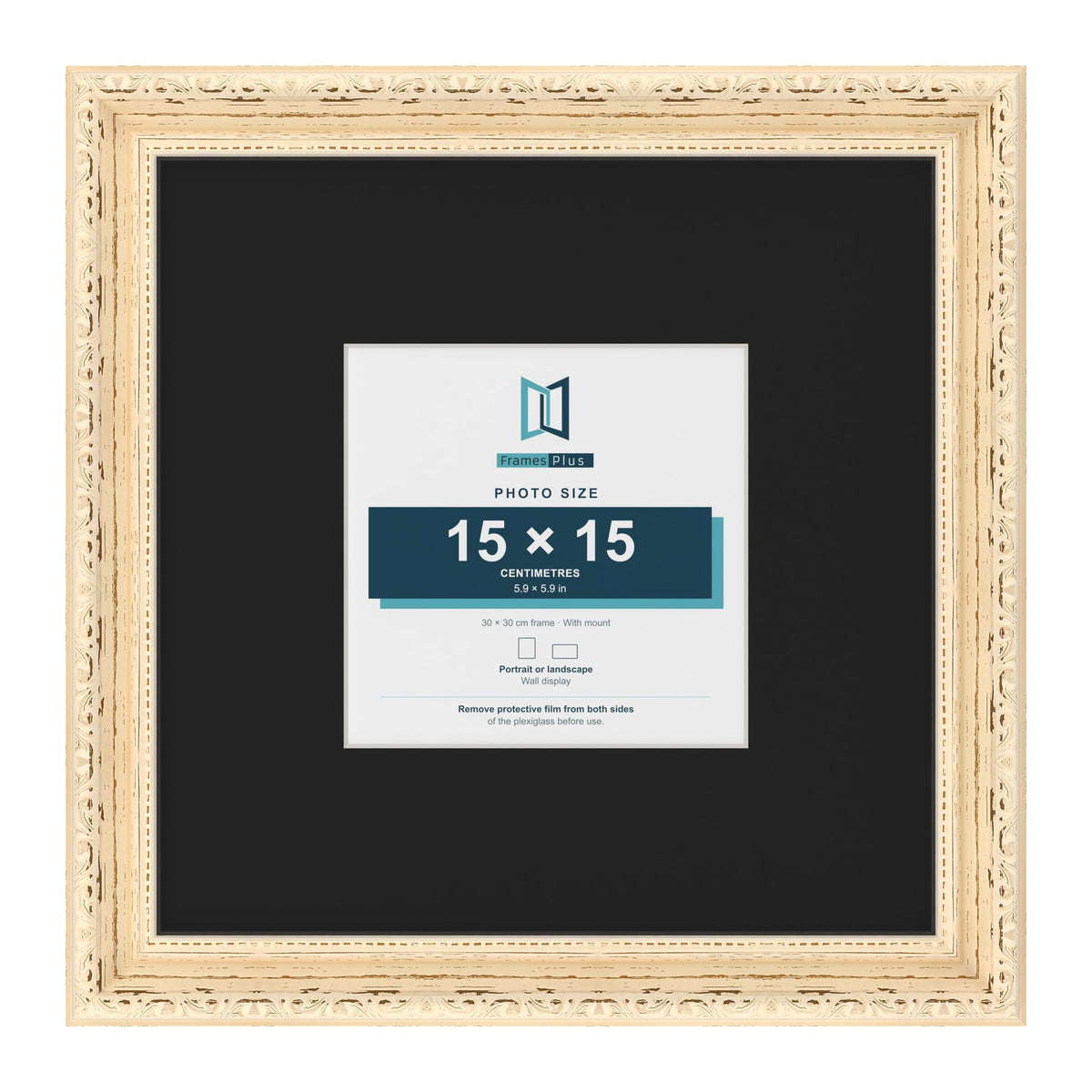 Louis Cream 30 x 30 cm picture frame with a black mount for a 15 x 15 cm photo