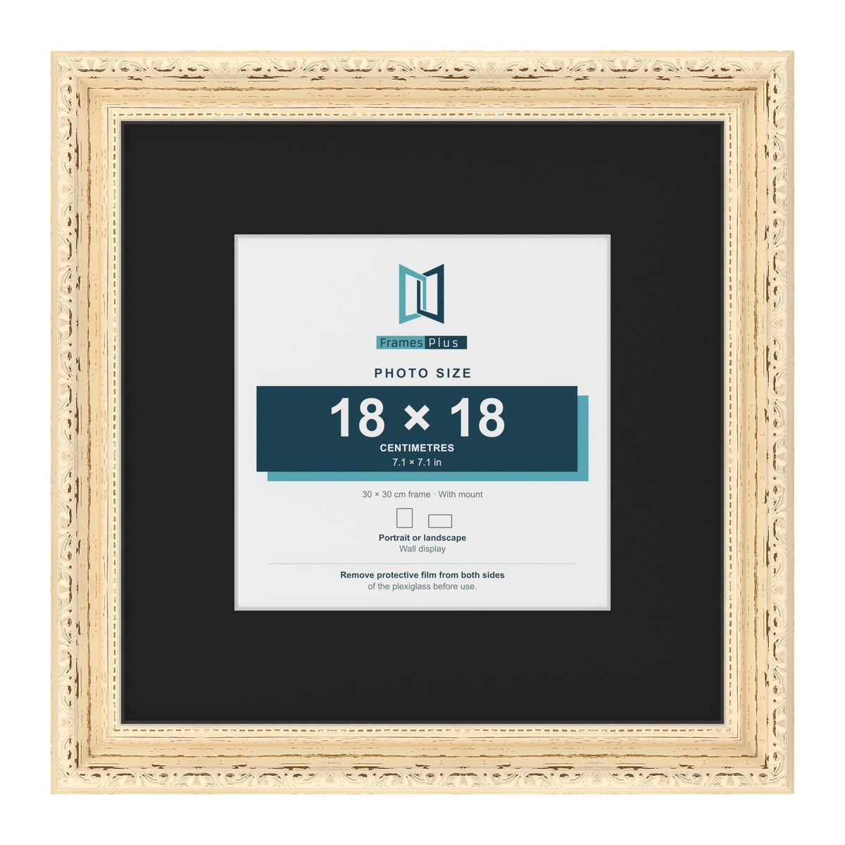 Louis Cream 30 x 30 cm picture frame with a black mount for an 18 x 18 cm photo