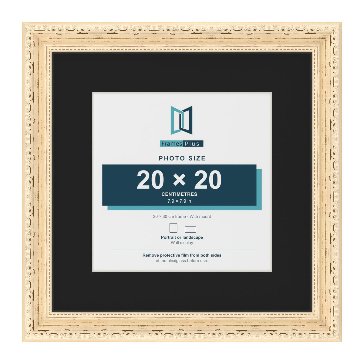 Louis Cream 30 x 30 cm picture frame with a black mount for a 20 x 20 cm photo