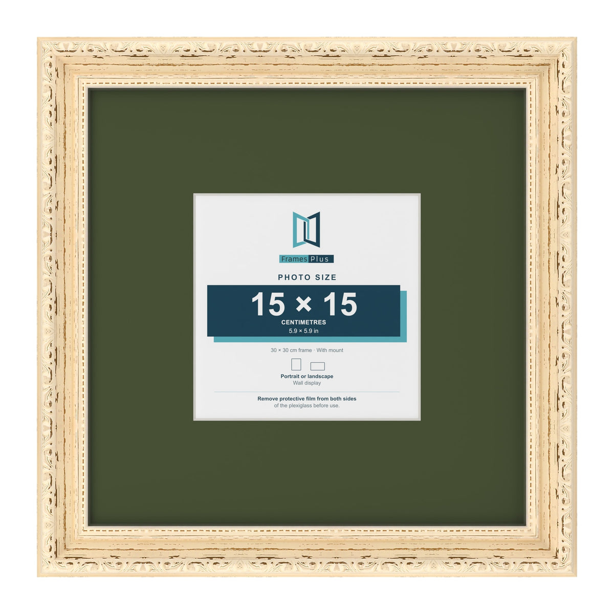 Louis Cream 30 x 30 cm picture frame with a green mount for a 15 x 15 cm photo