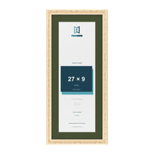 Louis Cream 31 x 13 inch picture frame with a green mount for a 27 x 9 inch photo
