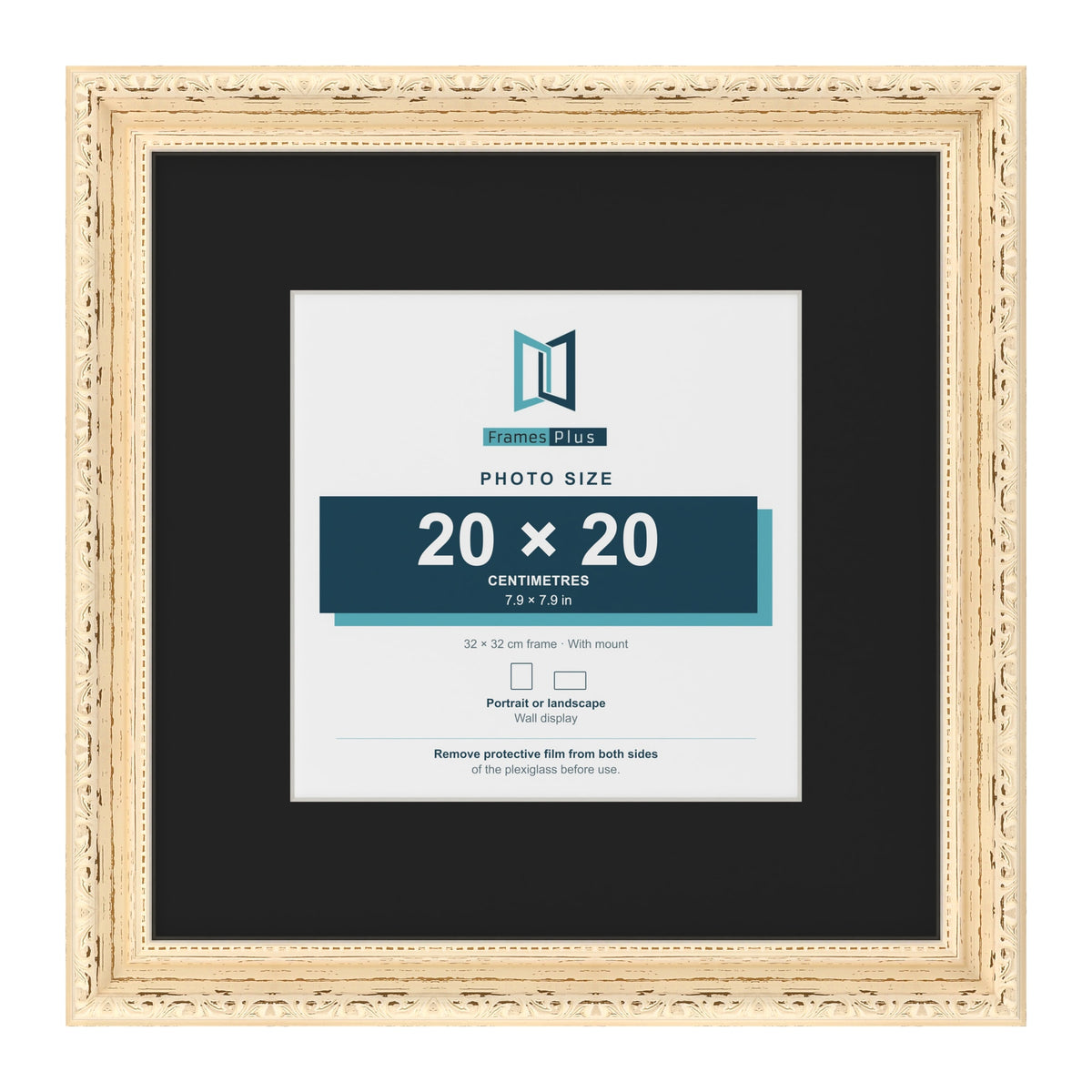 Louis Cream 32 x 32 cm picture frame with a black mount for a 20 x 20 cm photo