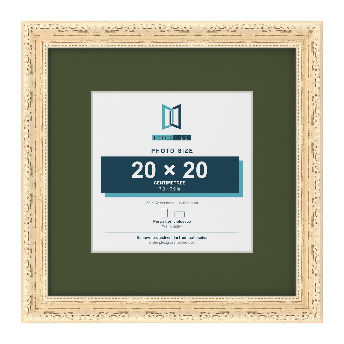Louis Cream 32 x 32 cm picture frame with a green mount for a 20 x 20 cm photo