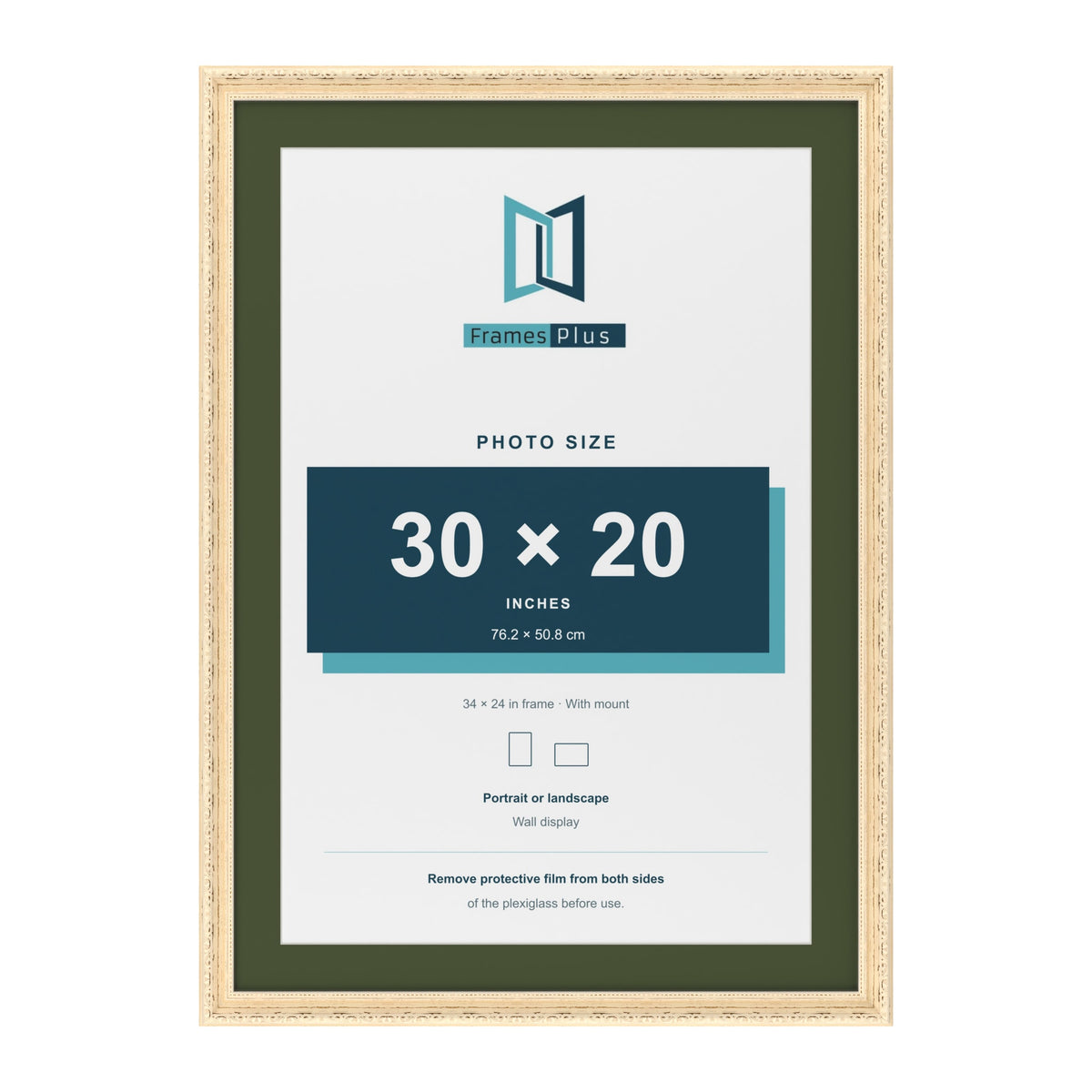 Louis Cream 34 x 24 inch picture frame with a green mount for a 30 x 20 inch photo
