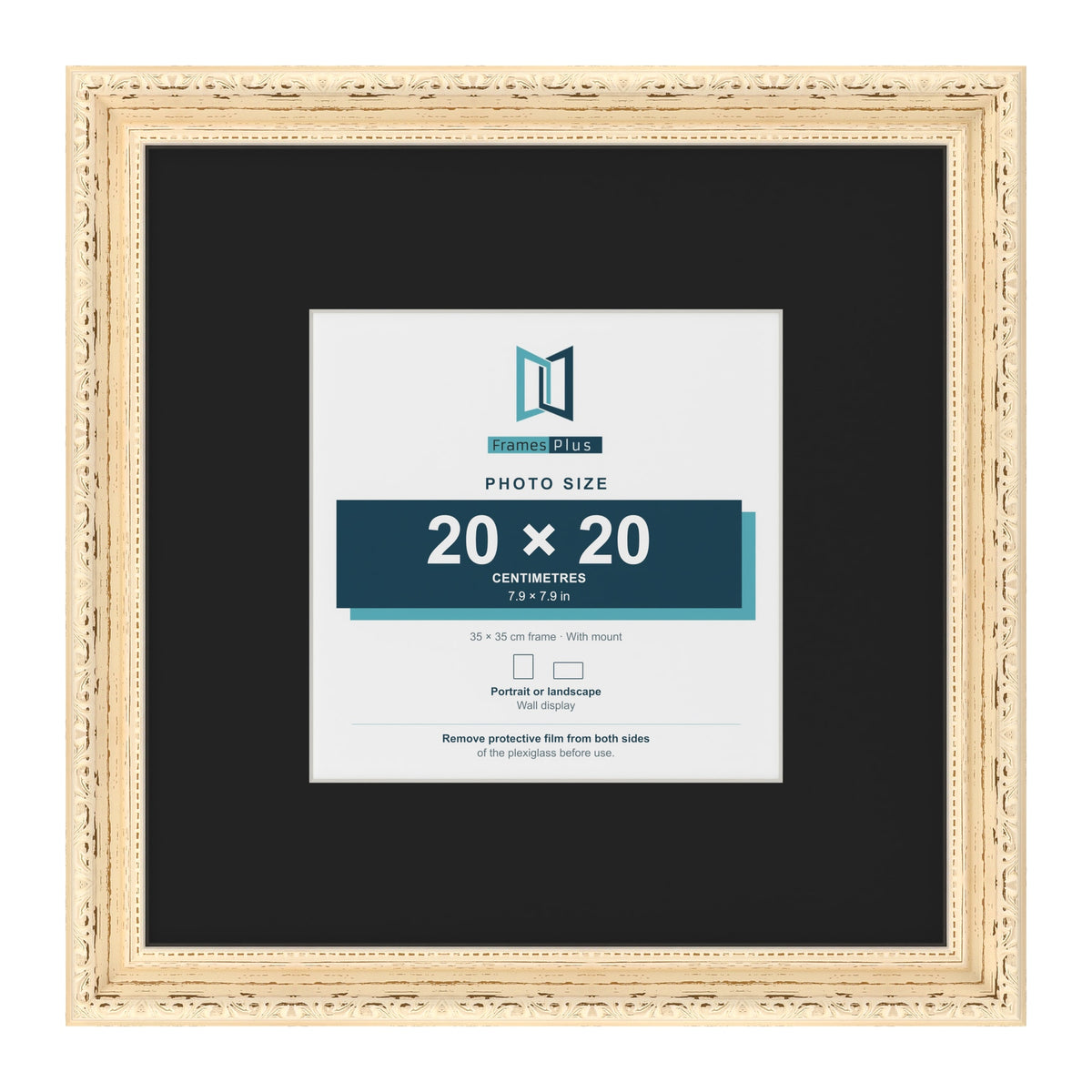 Louis Cream 35 x 35 cm picture frame with a black mount for a 20 x 20 cm photo