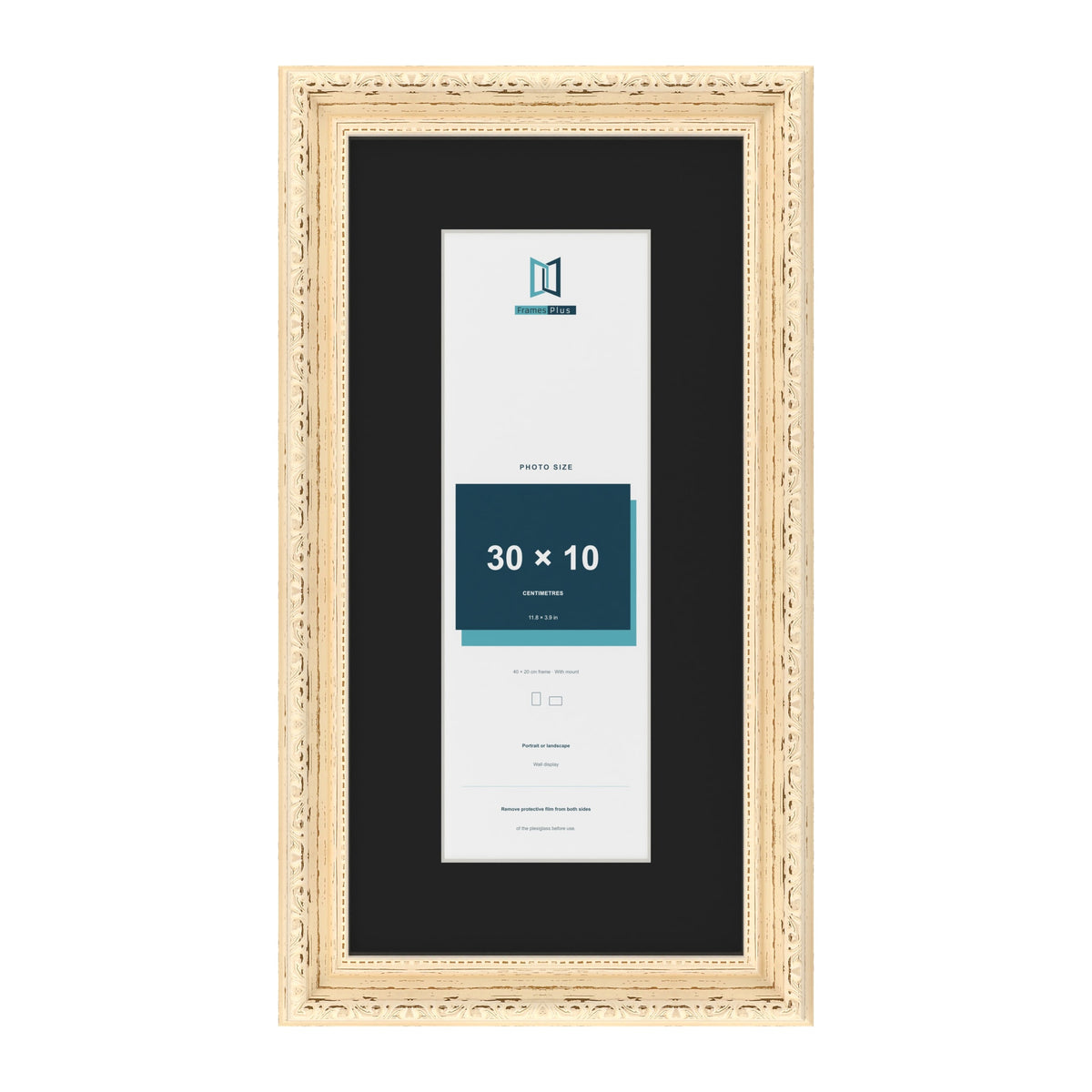 Louis Cream 40 x 20 cm picture frame with a black mount for a 30 x 10 cm photo