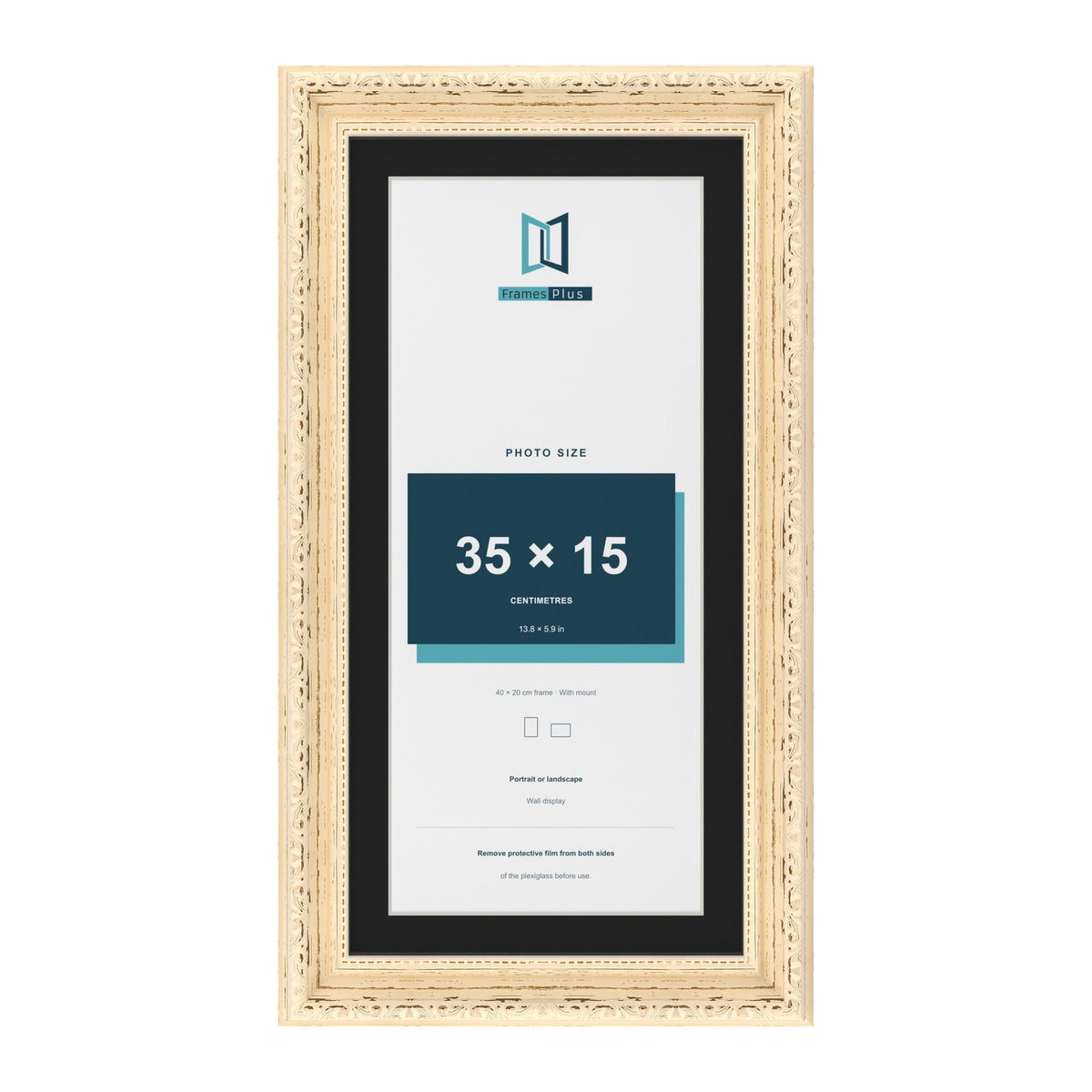 Louis Cream 40 x 20 cm picture frame with a black mount for a 35 x 15 cm photo