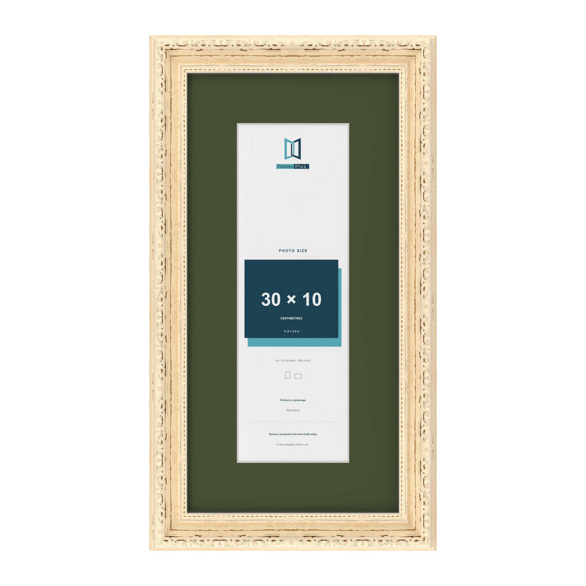 Louis Cream 40 x 20 cm picture frame with a green mount for a 30 x 10 cm photo