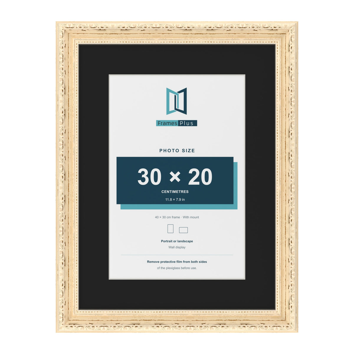 Louis Cream 40 x 30 cm picture frame with a black mount for a 30 x 20 cm photo