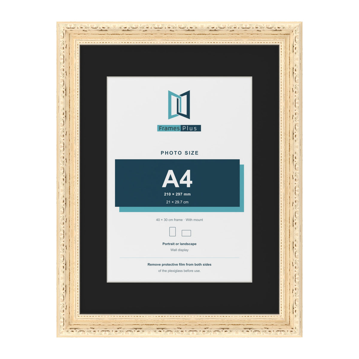 Louis Cream 40 x 30 cm picture frame with a black mount for an A4 photo