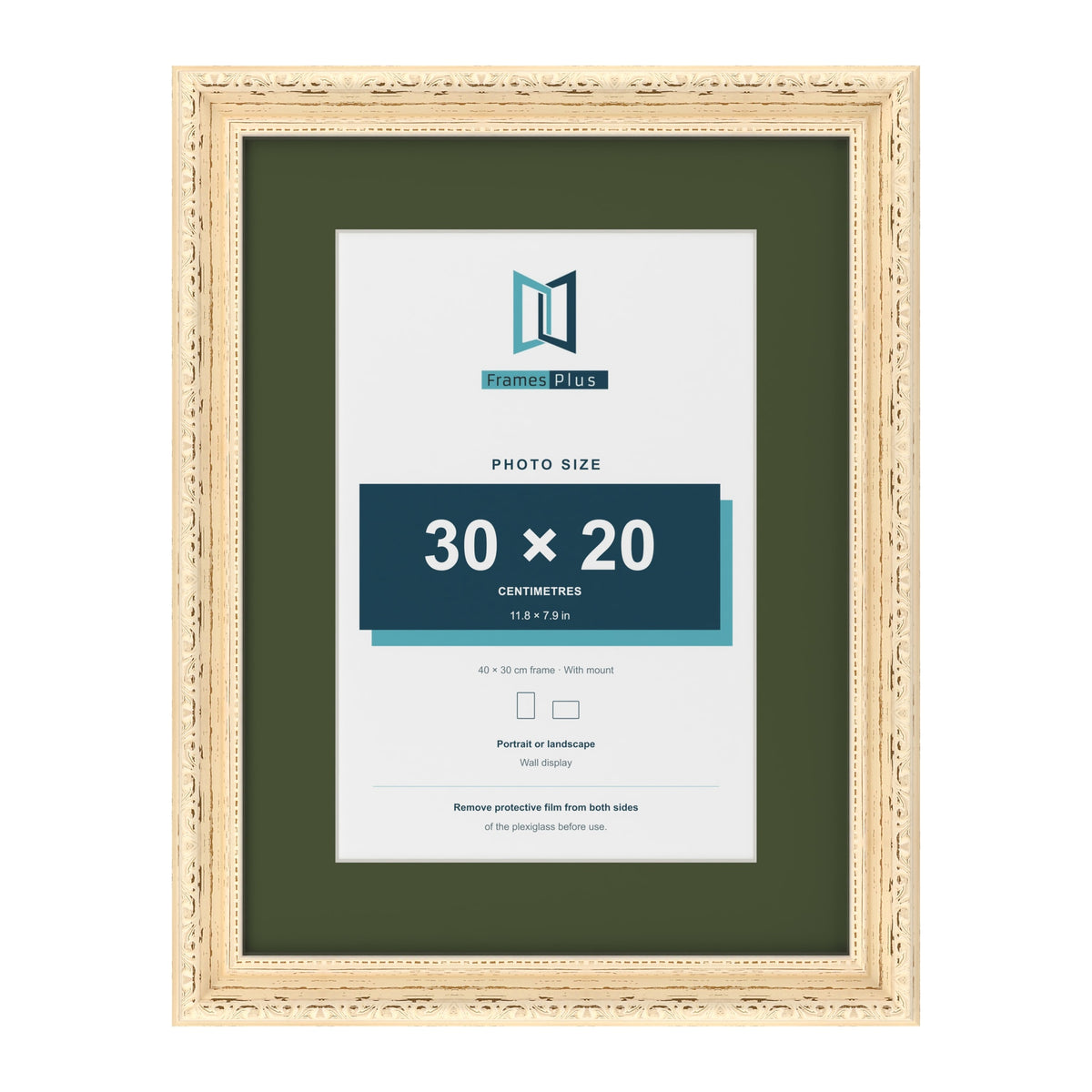 Louis Cream 40 x 30 cm picture frame with a green mount for a 30 x 20 cm photo