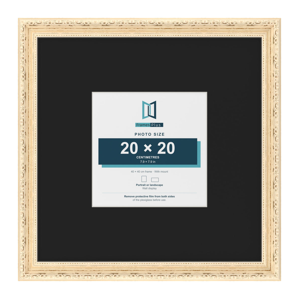 Louis Cream 40 x 40 cm picture frame with a black mount for a 20 x 20 cm photo