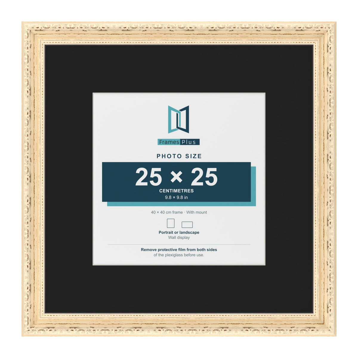 Louis Cream 40 x 40 cm picture frame with a black mount for a 25 x 25 cm photo